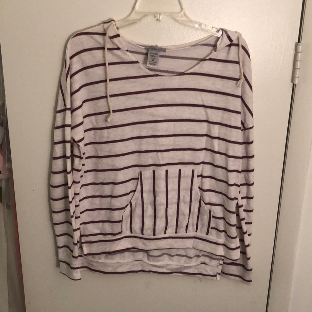Red and cream striped pull over hoodie